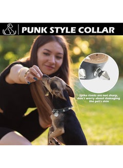 BINGPET Adjustable Leather Spiked Studded Dog Collars,Genuine Leather Pet Collar With Bells,Spiked Cat Puppy Collar,Spikes Soft And Strong Real Leather Made, Adjustable For Small Dogs Puppy Cats  - Image 2