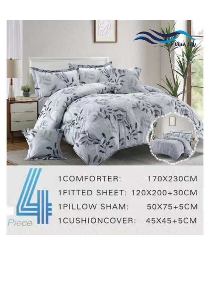 Blue Sky 100% Microfiber Double Bedspread, Geometric Design Bed Cover, Reversible, 4-Piece Set, 230X170cm  - Image 3