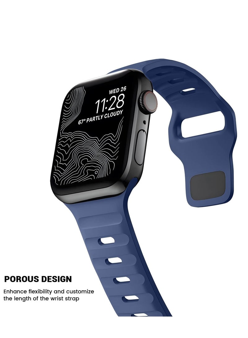 Compatible with Apple Watch Band 49mm 46mm 45mm 44mm 42mm Bands for Men Women, Unique Rugged Design Silicone Wristband Strap for iWatch Ultra 3/2/1 Series 11/10/9/8/7/6/5/4/3/2/1/SE Blue - Image 2