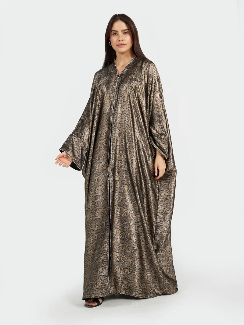 Reem Abayas Metallic Bronze Snakeskin Pattern Kaftan Abaya
