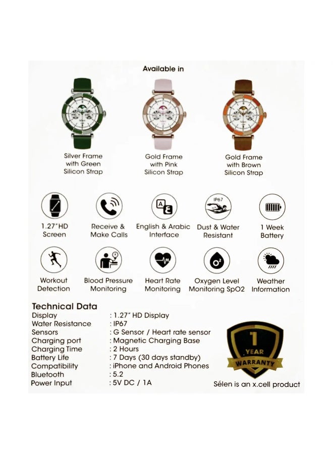 X.Cell Céline Selen Smartwatch for Women – 1.27" HD IPS Display, Heart Rate & SpO2 Monitor, Call Function, IP67 Water Resistant - Image 5