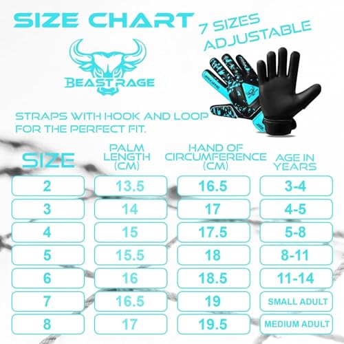 BEAST RAGE Goalkeeper Gloves for Kids Support Grip Youth Football Glove Kid Junior Soccer Glove for Kid 6-15 Men Adult Boys Football Gloves (Aqua, Size 7 for (S/M Adult)) - Image 4
