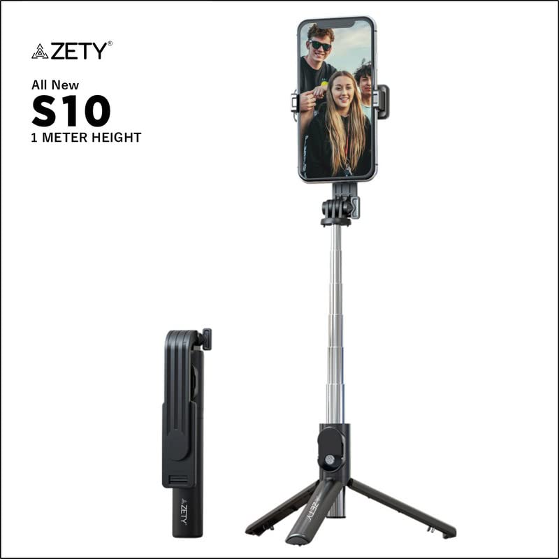 Zety (S10) 40 Inch / 103 cm Extendable Selfie Stick Tripod with Finger Print Style Bluetooth Remote Control | Multi Purpose Selfie Stick Cum Phone Tripod | Standard Selfie Stick Tripod - Image 2
