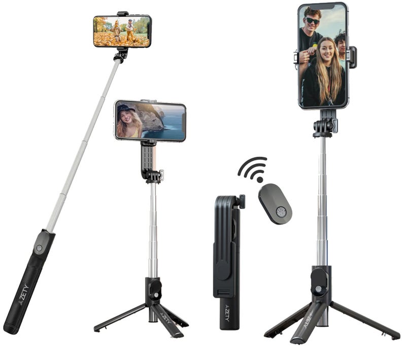Zety (S10) 40 Inch / 103 cm Extendable Selfie Stick Tripod with Finger Print Style Bluetooth Remote Control | Multi Purpose Selfie Stick Cum Phone Tripod | Standard Selfie Stick Tripod - Image 1