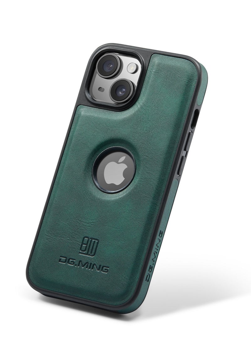 DGMING Case Cover Premium Leather Back with Logo CutOut Shockproof Compatible with Iphone 13   (Green)  - Image 1