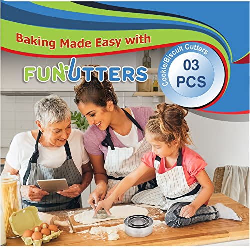 FUNUTTERS Cookie Cutter Set, 3 Pc Kit, Measuring 2'', 3'', and 4'', Round Metal Baking Rings for Pastry, Biscuits, and Dough Cutting, Heavy Duty and Reusable, Multiple Sizes - Image 5