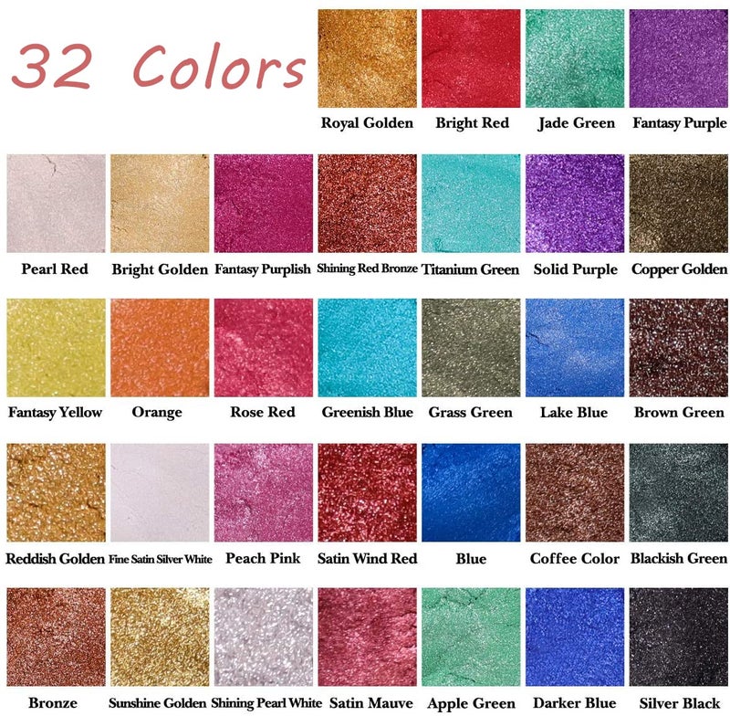 SEISSO Mica Powder for Epoxy Resin, 32 Colors Mica Pigment Powder Set for Resin Art, Lip Gloss, Soap Making Dye, Slime and DIY Craft (5g/0.18oz Each Bottle) - Image 2