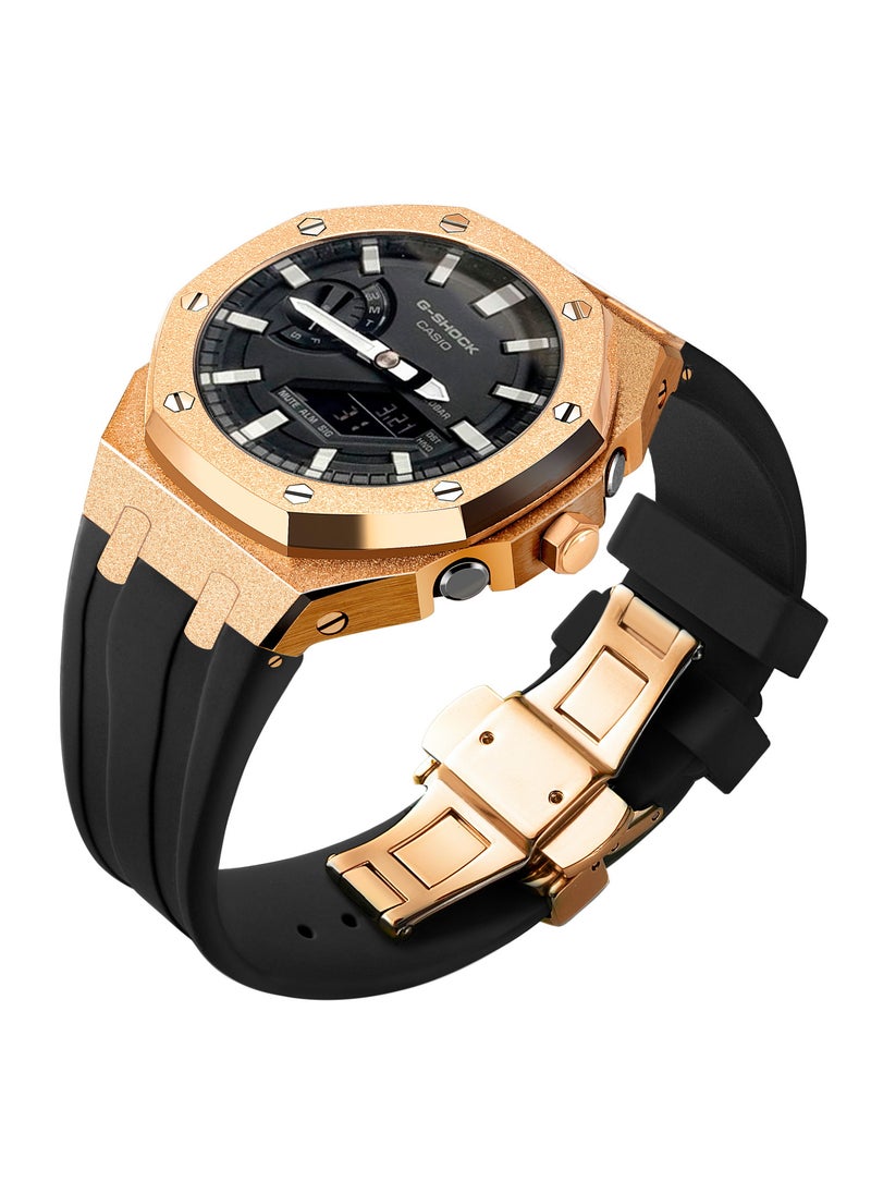 Generic Frosted Gold GA2100 Case Casio G-Shock Oak AP Mod Starry Band BezelFrost gold rose shell black tape Frost gold rose shell black tape 