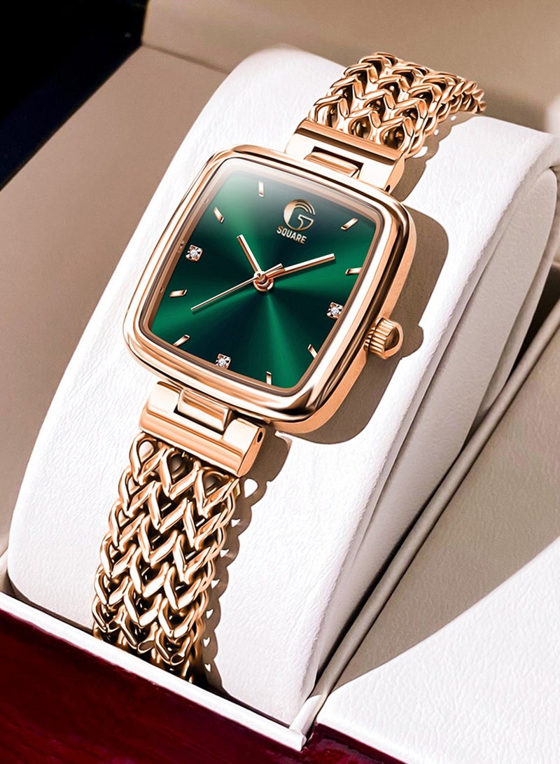 Women Analog Quartz Green Dial Stainless Steel Band Watch - 9951