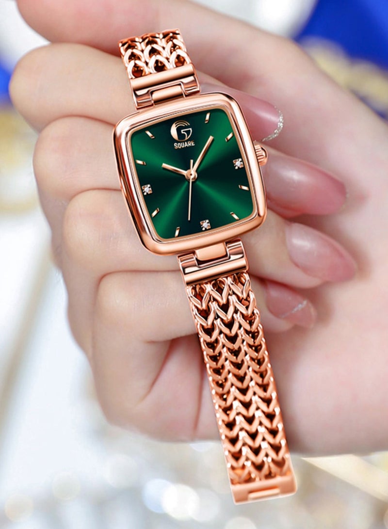 Women Analog Quartz Green Dial Stainless Steel Band Watch - 9951