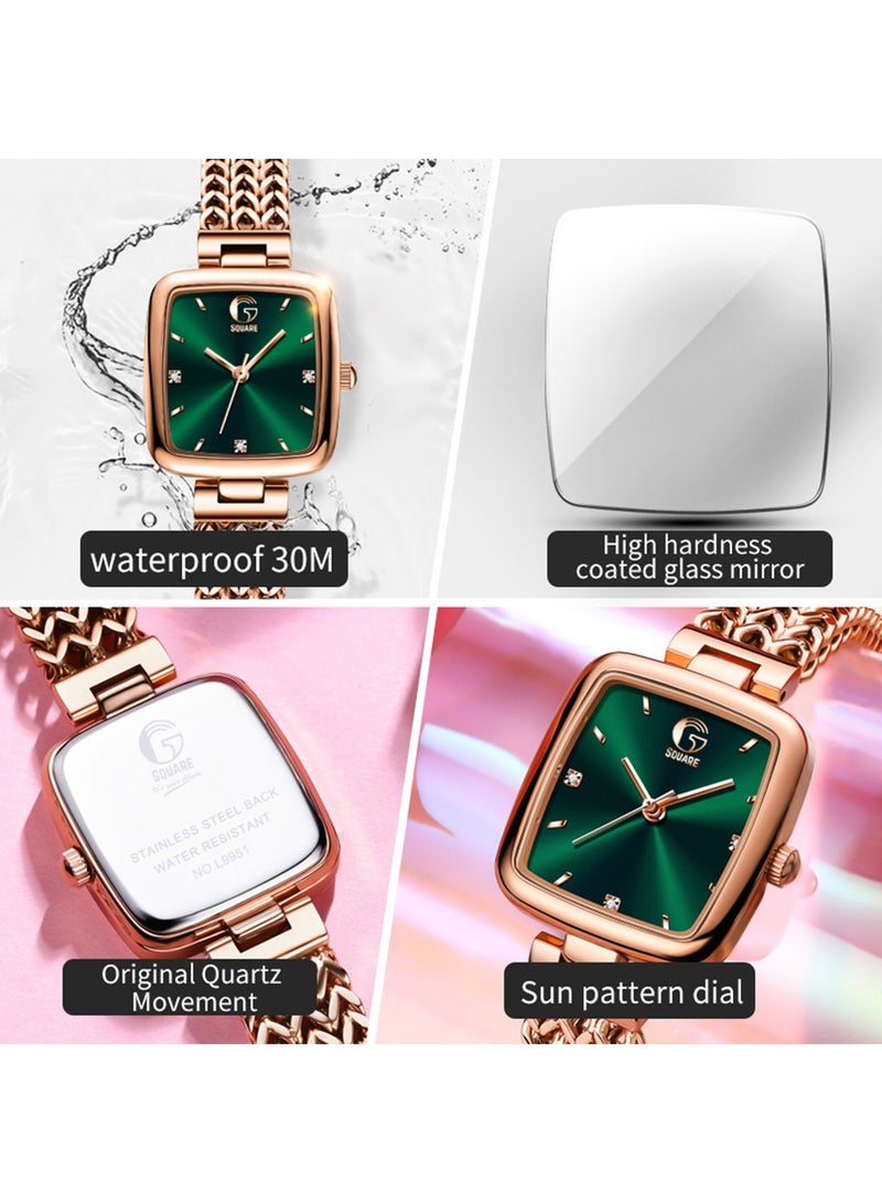 Women Analog Quartz Green Dial Stainless Steel Band Watch - 9951