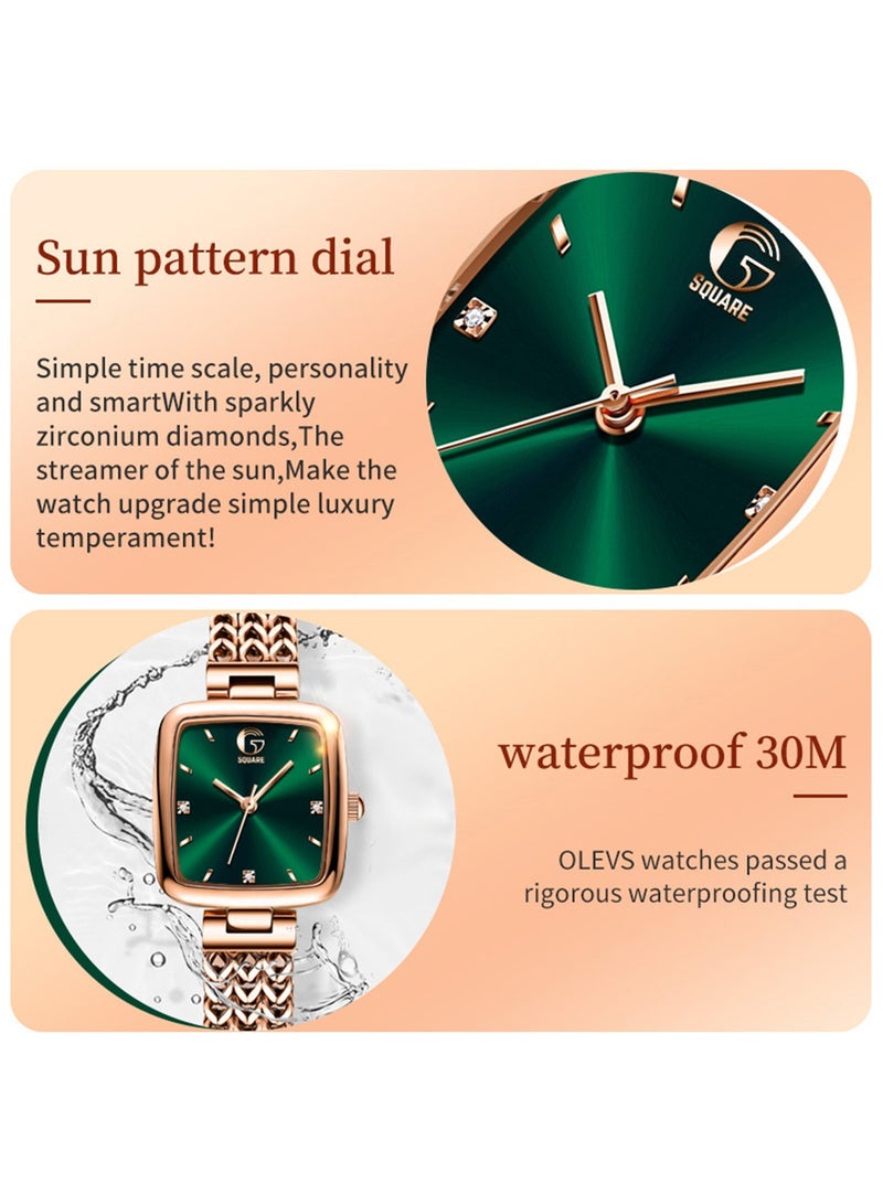 Women Analog Quartz Green Dial Stainless Steel Band Watch - 9951