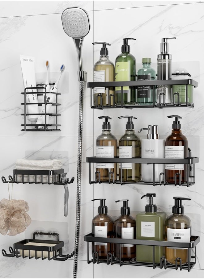 Tiokkss - Shower Caddy 6 Pack, Rustproof Stainless Steel Shower Shelves for Bathroom Organizers and Storage, Adhesive No Drilling Durable Bath Accessories with Large Capacity for Home & Kitchen Decor - Image 1