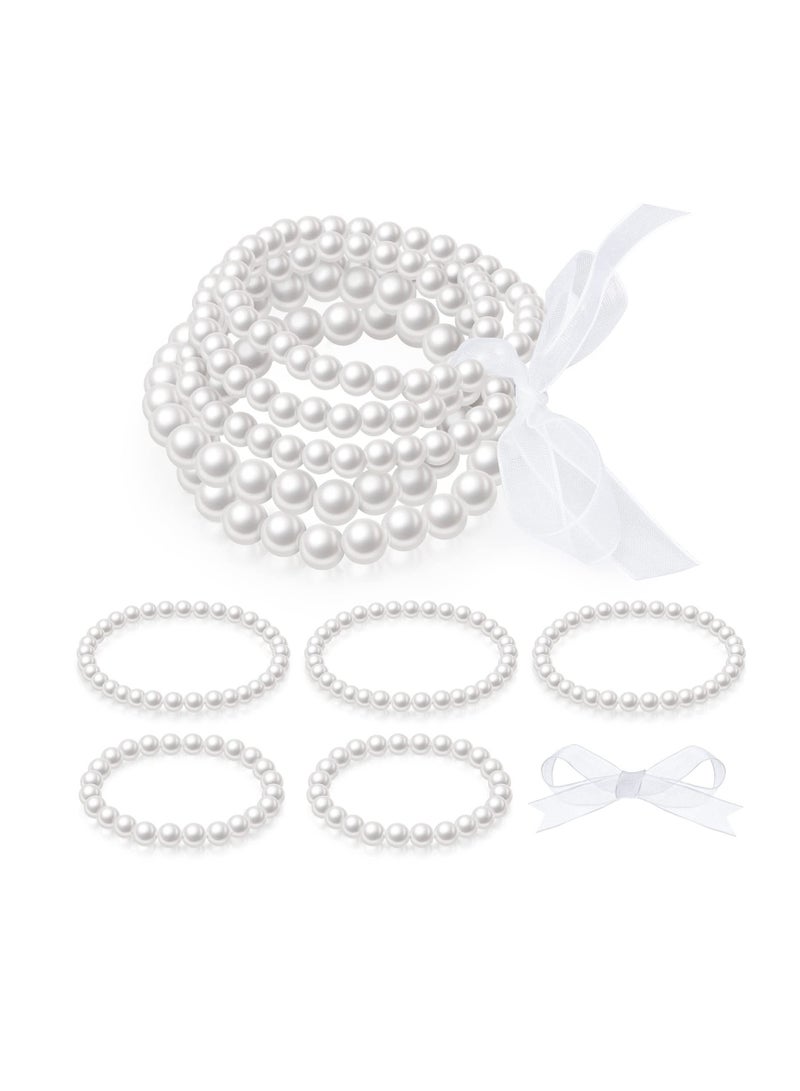 Excefore 5 Pcs Pearl Bracelets for Women, Pearl Beaded Stretch Bracelet, Stackable Bracelet Sets for Women Bridesmaid Bridal Party Wedding, 1920 Jewelry Accessories - Image 1