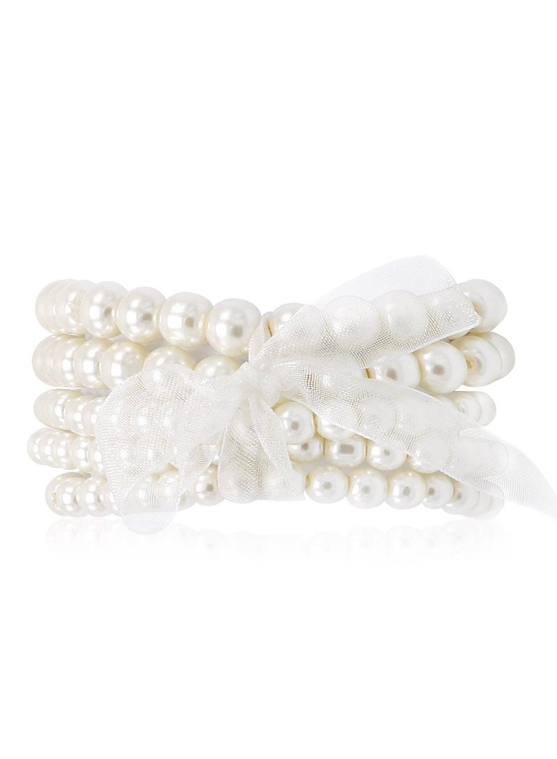 Excefore 5 Pcs Pearl Bracelets for Women, Pearl Beaded Stretch Bracelet, Stackable Bracelet Sets for Women Bridesmaid Bridal Party Wedding, 1920 Jewelry Accessories - Image 2