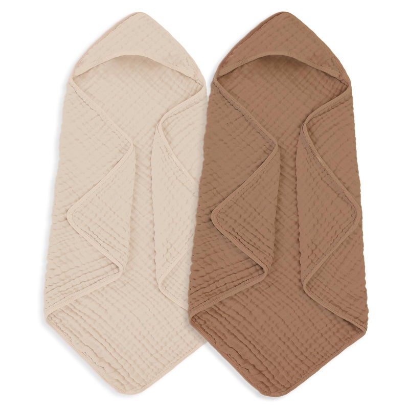 MIGIOL Muslin Hooded Baby Towels 100 Cotton Super Soft Muslin Baby Bath Towel 32 x 32 Inches Suitable for Newborn and Young Children up to 3 Years Old Beige Coffee - Image 2