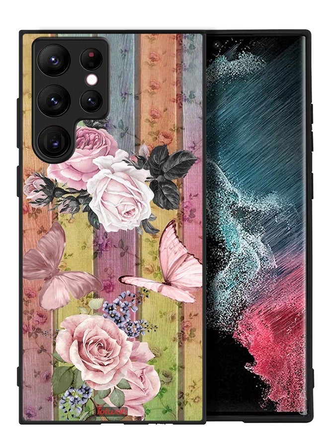 Tolwak Samsung Galaxy S22 Ultra 5G Protective Case Cover Peach Butterflies And Roses - Image 2