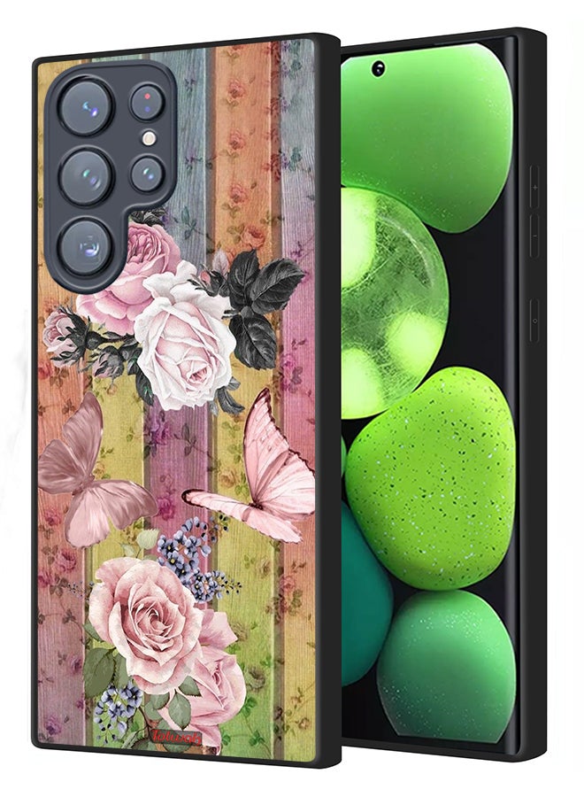 Tolwak Samsung Galaxy S22 Ultra 5G Protective Case Cover Peach Butterflies And Roses - Image 1