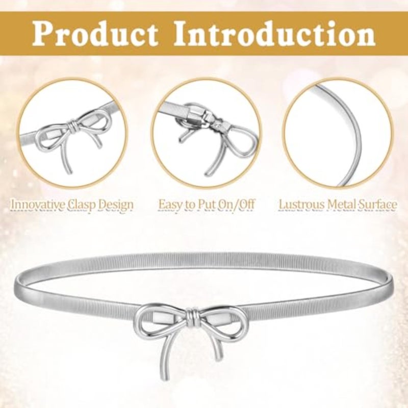 Belts for Women, Metal Belts for Dress Adjustable Stretchy Waist Belt with Bowknot for Dresses Jeans Shirts - Image 3