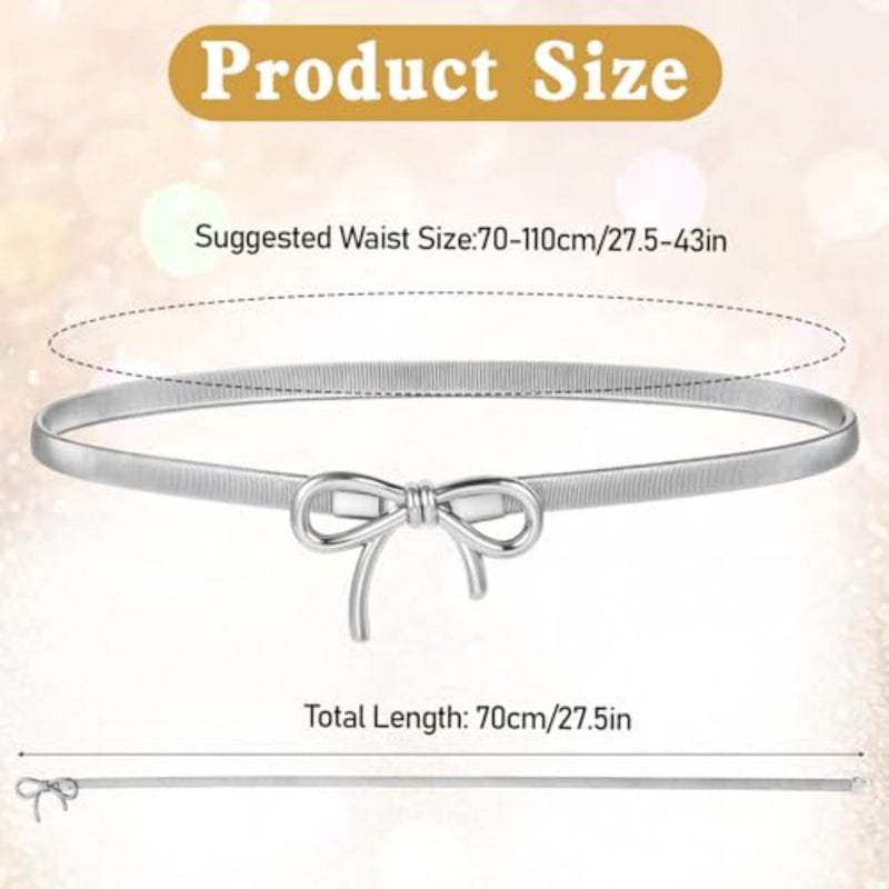 Belts for Women, Metal Belts for Dress Adjustable Stretchy Waist Belt with Bowknot for Dresses Jeans Shirts - Image 2