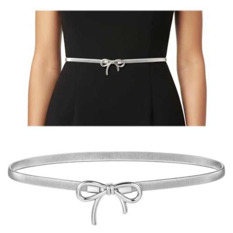 Belts for Women, Metal Belts for Dress Adjustable Stretchy Waist Belt with Bowknot for Dresses Jeans Shirts - Image 1