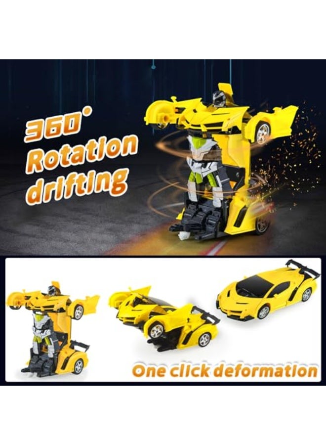 يونيكبيبي لعبة روبوت سيارة بتحكم عن بعد 2 في 1 قابلة للتحول، تحويل بضغطة زر، دوران 360 درجة، إضاءة وامضة، بطارية مزدوجة قابلة للشحن، تصميم قوي من مواد ABS، مقاومة للصدمات والسقوط، لون أصفر - Image 3