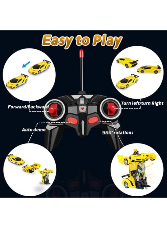 يونيكبيبي لعبة روبوت سيارة بتحكم عن بعد 2 في 1 قابلة للتحول، تحويل بضغطة زر، دوران 360 درجة، إضاءة وامضة، بطارية مزدوجة قابلة للشحن، تصميم قوي من مواد ABS، مقاومة للصدمات والسقوط، لون أصفر - Image 5
