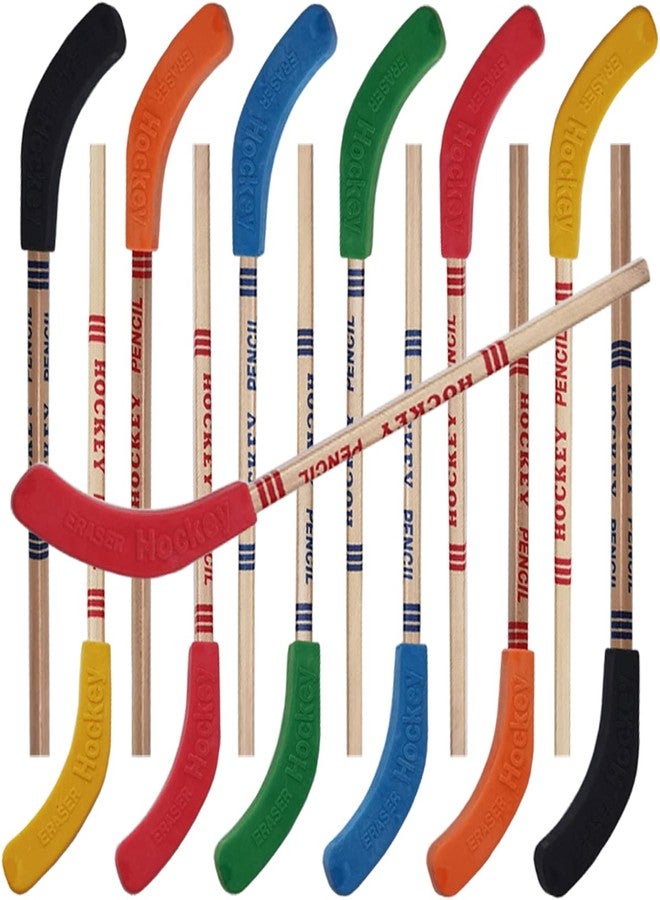 TIHOOD 12PCS Hockey Pencils and Erasers - Bulk 9 Inch Hockey Stick Sports Theme Party Supplies, Fun Cool Pencils for Hockey Fans, Students, Stocking Stuffers and Goodie Bag Birthday Party Favors - Image 1