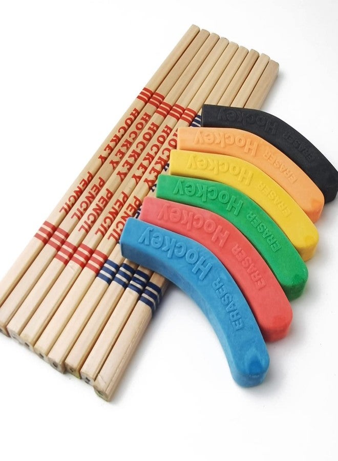TIHOOD 12PCS Hockey Pencils and Erasers - Bulk 9 Inch Hockey Stick Sports Theme Party Supplies, Fun Cool Pencils for Hockey Fans, Students, Stocking Stuffers and Goodie Bag Birthday Party Favors - Image 3