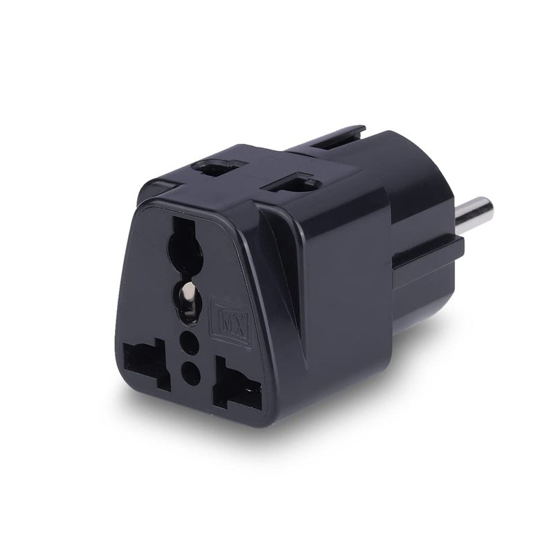 MX Europe Travel Adapter India to Europe Schuko Plug multipin Adapter 2 pin 3 Pin Universal Socket Type EF European Plug Worldwide Travel Adapter Use for Home Office MultiPurpose Black - Image 1