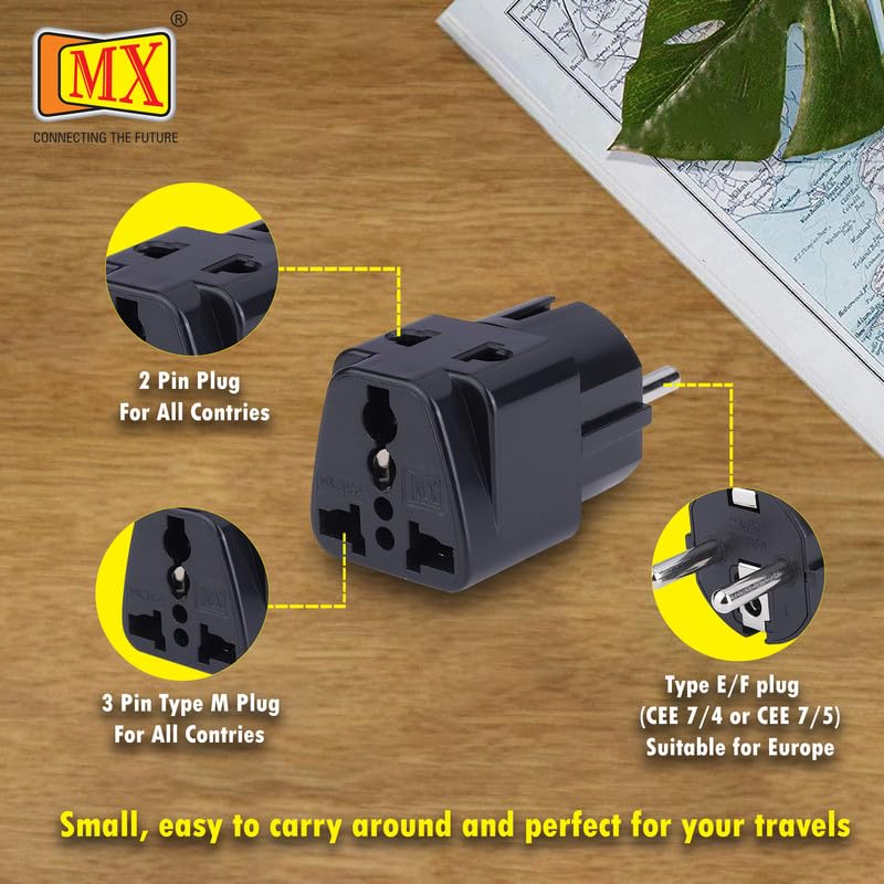 MX Europe Travel Adapter India to Europe Schuko Plug multipin Adapter 2 pin 3 Pin Universal Socket Type EF European Plug Worldwide Travel Adapter Use for Home Office MultiPurpose Black - Image 4