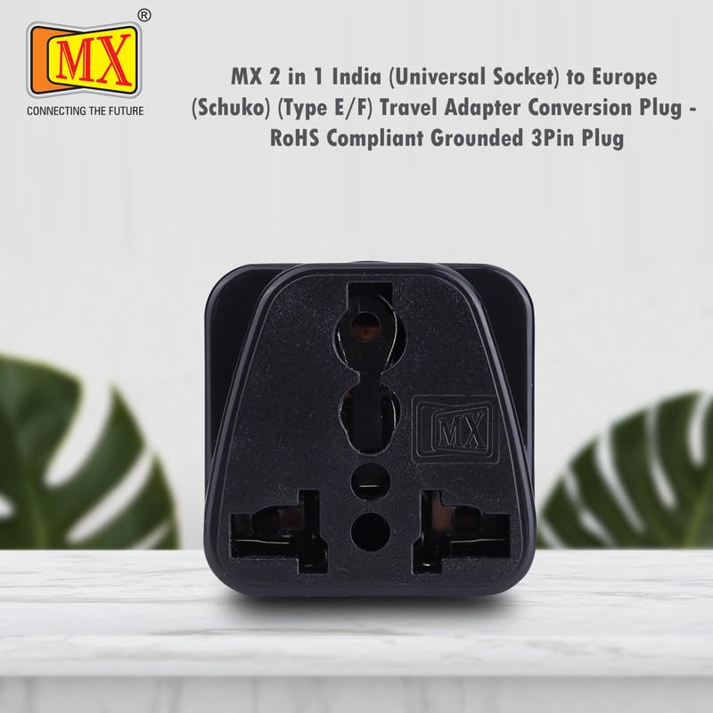 MX Europe Travel Adapter India to Europe Schuko Plug multipin Adapter 2 pin 3 Pin Universal Socket Type EF European Plug Worldwide Travel Adapter Use for Home Office MultiPurpose Black - Image 3