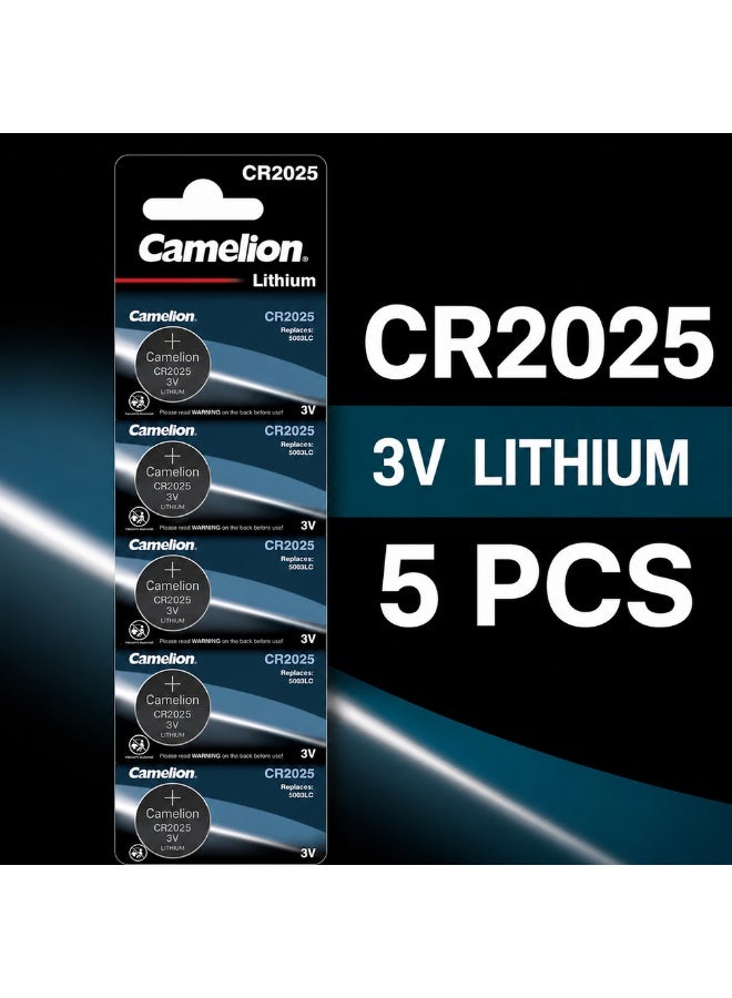 Camelion CR2025 3V Lithium Coin Cell Batteries 5 Pack for Car Remotes, Watches & Electronics - Image 2