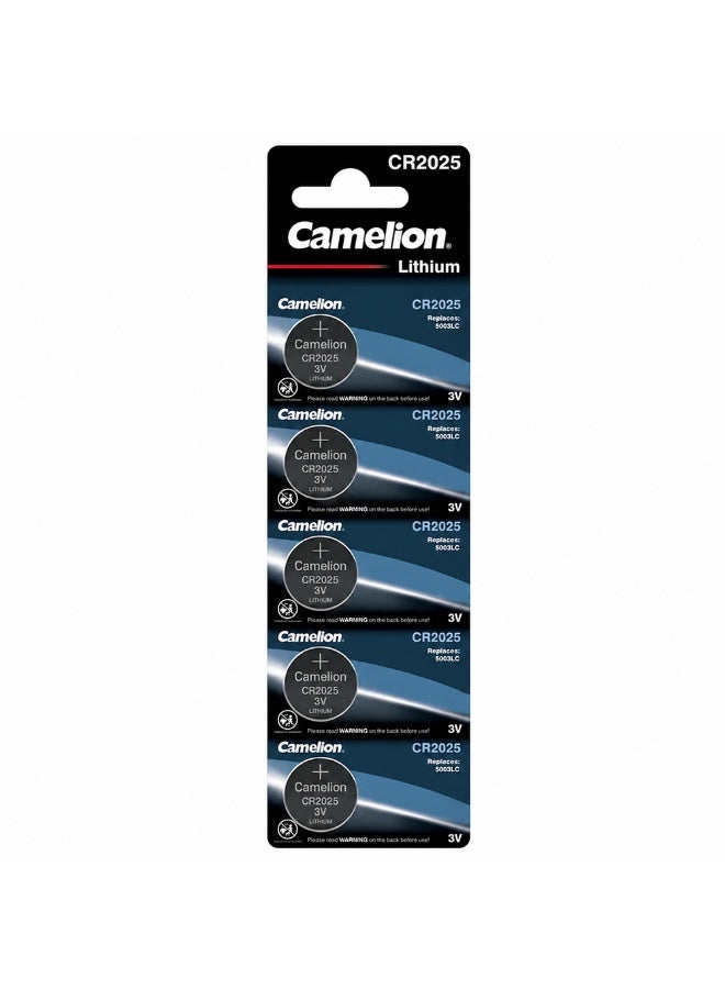 Camelion CR2025 3V Lithium Coin Cell Batteries 5 Pack for Car Remotes, Watches & Electronics - Image 1
