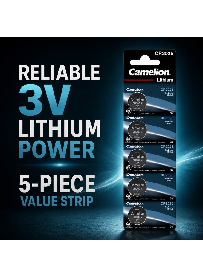 Camelion CR2025 3V Lithium Coin Cell Batteries 5 Pack for Car Remotes, Watches & Electronics - Image 5