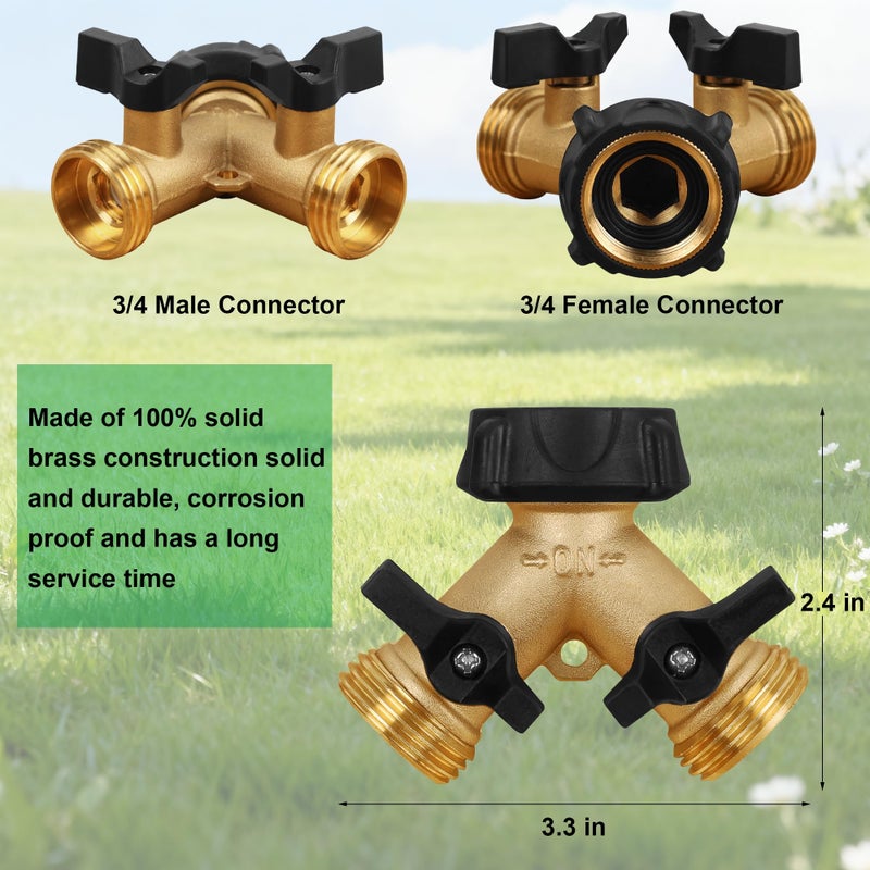 Biswing Garden Hose Splitter 2 Way, Heavy Duty Brass Connector Tap Splitter, Y Splitter 2 Valves with 2 Extra Rubber Washers - Image 3