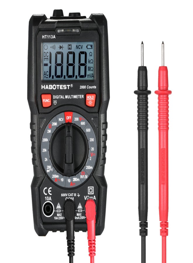 HABOTEST HABOTEST Digital Multimeter 2000 Counts Non Contact Multi Meter Voltmeter Ammeter Ohmmeter Measuring AC/DC Voltage Current Resistance Continuity Test Diode NCV Tester with Backlight LCD and Flashlight - Image 1