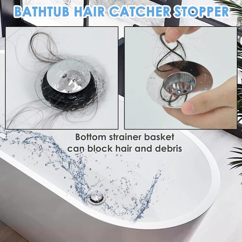 BAOLSLS Bathtub Drain Stopper, Pop Up Tub Drain Hair Catcher, Bath Tub Drain Plug and Cover for 1.45-1.8in Drain Hole, Replaces Lift and Turn, Tip Toe or Trip Lever, Silver - Image 3