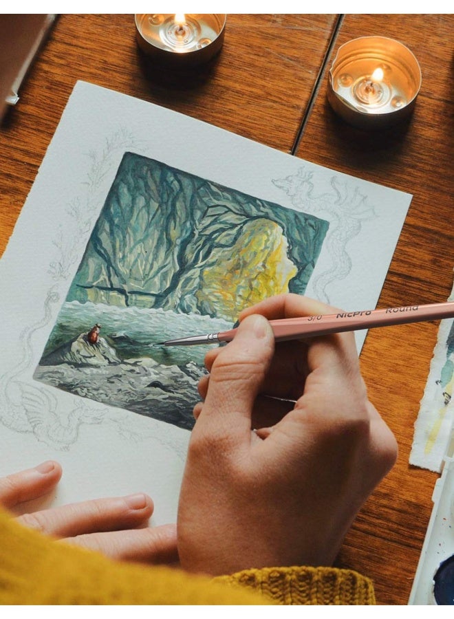 Nicpro فرشاة طلاء تفصيلية 5 قطع طرف دقيق 000 مجموعة فنانين رسم مصغرة احترافية دائري 3 0 للرسم المائي الدهني الأكريليكي نماذج الحرف الصخور جيش الطلاء حسب الرقم للبالغين - Image 5