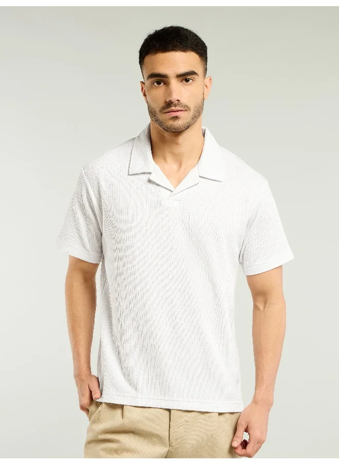 بيونغ White Lapel Collar Polo T-Shirt