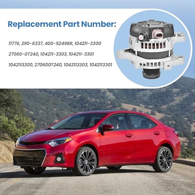 FuseRish Replacement Alternator 125Amp Compatible with Toyot-a Corolla 2014-2019 L4 1.8L, 12V CW 6-Groove Clutch Pulley, Part # 104211-3300, 27060-0T240, 11776, 290-6337 - Image 3