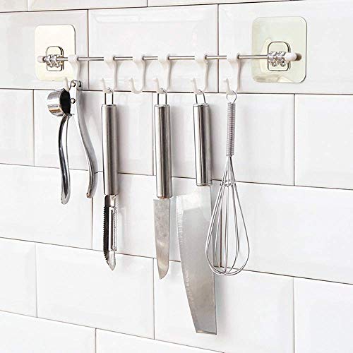 Styxon / Self Adhesive Bathroom Towel Hanger Hook Rail Utensil Rack Hanger Hooks for Clothes Cup Hanger Hooks for Kitchen Bath Towel Hook Hanger Wall Hook Hanger 6 Hooks 40 x 7 cm - (Pack- 2) - Image 2