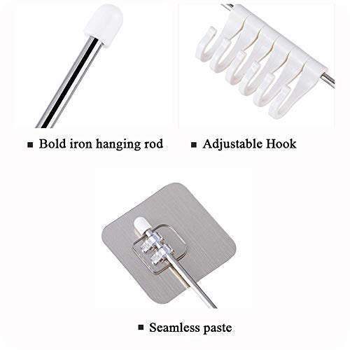 Styxon / Self Adhesive Bathroom Towel Hanger Hook Rail Utensil Rack Hanger Hooks for Clothes Cup Hanger Hooks for Kitchen Bath Towel Hook Hanger Wall Hook Hanger 6 Hooks 40 x 7 cm - (Pack- 2) - Image 4