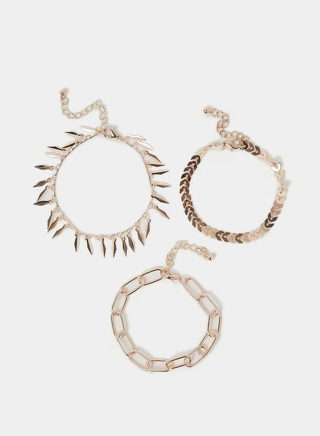 Styli Set of 3 Link Pointed Drop Anklet