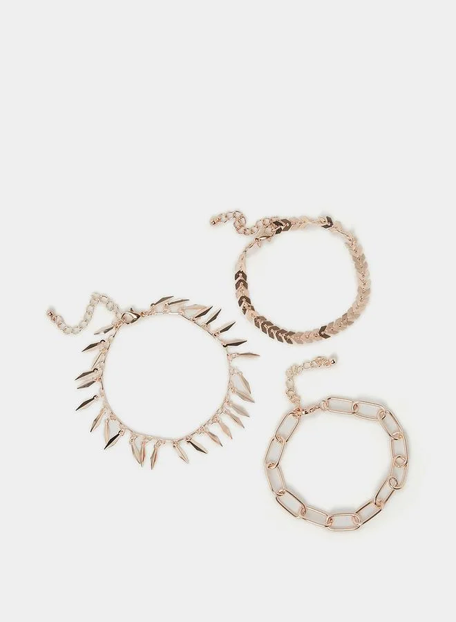 Styli Set of 3 Link Pointed Drop Anklet