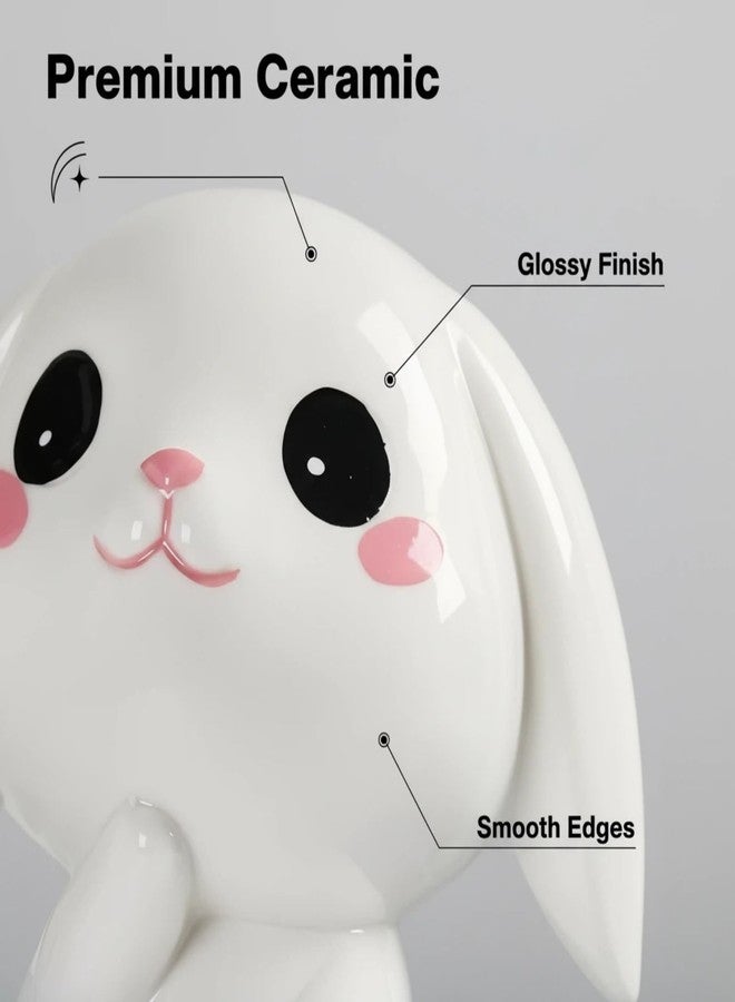 SUSOYAOCHEN Small Rabbit Piggy Bank, Cute Bunny Ceramic Coin Bank Creative Money Box Money Birthday Gift for Boys Girls Bedroom Decoration - Image 2