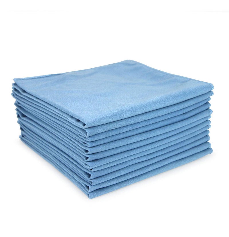 Arkwright Microfiber Suede Glass Cloths  Pack of 12 Absorbent Dish Drying Cloth Cleaning Towel Set Perfect for Home Kitchen Gym Cars and Glass 16 x 16 in Blue