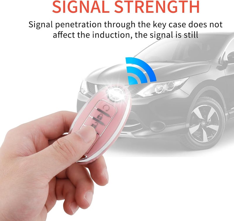 PANGPAI Pink Key Fob Cover for Nissan, Soft TPU Key Protection with Keychain Fit for Altima Rogue Sentra Pathfinder Frontier Maxima Titan Murano Kicks Juke Versa Armada GTR 5 Buttons - Image 5