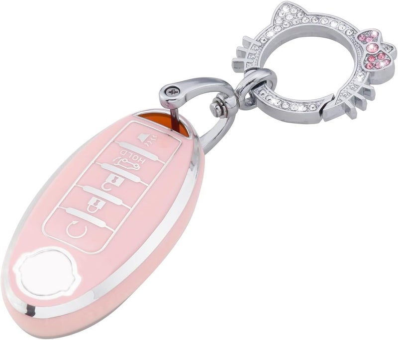 PANGPAI Pink Key Fob Cover for Nissan, Soft TPU Key Protection with Keychain Fit for Altima Rogue Sentra Pathfinder Frontier Maxima Titan Murano Kicks Juke Versa Armada GTR 5 Buttons - Image 1