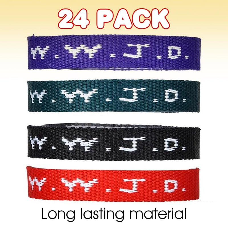 ArtCreativity WWJD Bracelets (Pack of 24) - What Would Jesus Do Wrist Band - Universal Size -W.W.J.D. Webbing Bands - Four Assorted Colors - Religious Party Favors for Boys and Girls - Image 2